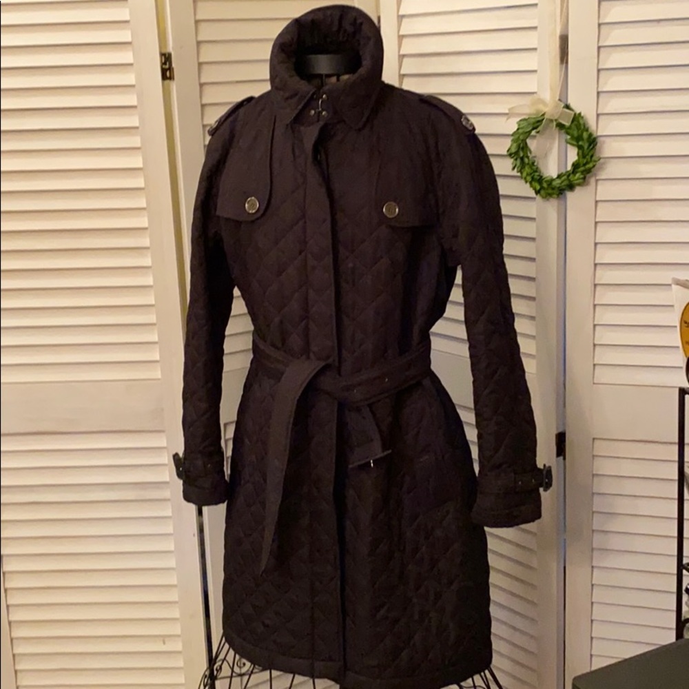 Burberry Quilted Belted Trench Coat in Black